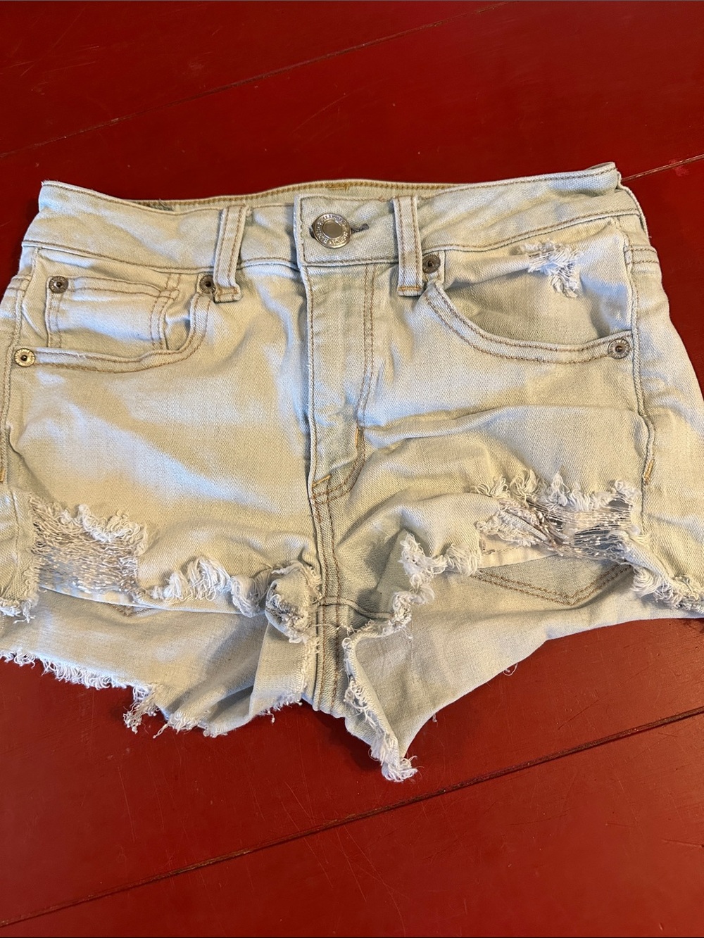 American Eagle Outfitters Light Beige Distressed Denim Shorts size 2